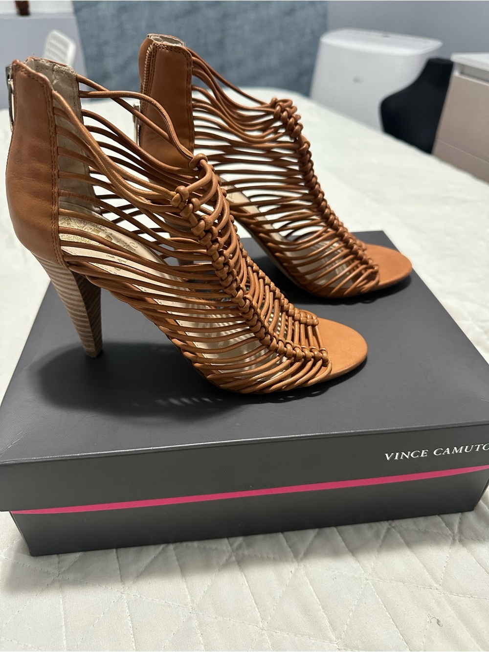 Vince Camuto Tan Woven Strappy High-Heel Sandals